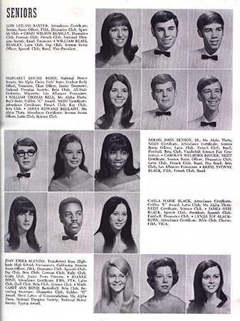 This page from the 1969 edition of the Central High School yearbook, "Postscript," shows 15 of the members of the senior class.