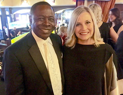 MTSU President Sidney A. McPhee and Nashville Mayor Megan Barry are shown here at the Leadership Music reception in Los Angeles before Monday's telecast of the 58th annual Grammy Awards. (MTSU photo by Andrew Oppmann)