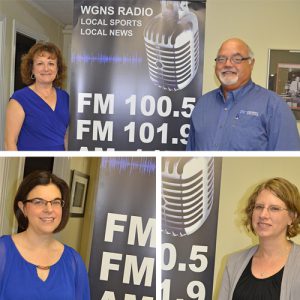 MTSU faculty and staff pause for photos after appearing on the Monday, June 20, “Action Line” program on WGNS Radio. Guests on the show included, clockwise from top left,  Drs. Peggy Carpenter and David Gotcher of MTSU's University College; Dr. Dawn McCormack from the College of Liberal Arts; and Christy Davis, the new director of the Ann Campbell Early Learning Center. (MTSU photo illustration)