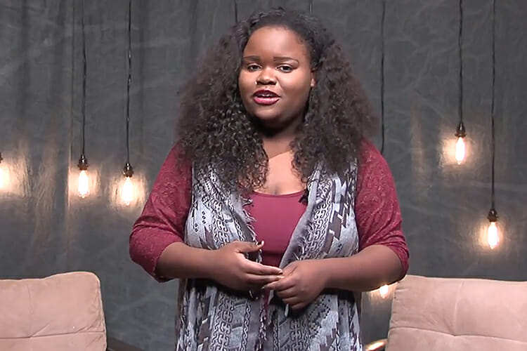 In this screen capture from YouTube, MTSU senior Ebon’e Merrimon is shown on the set of her new music-themed TV show “Deep Soul,” which airs on MT10 and her YouTube Channel.