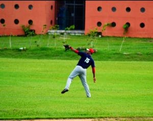 Manuel Lopez playing baseball.