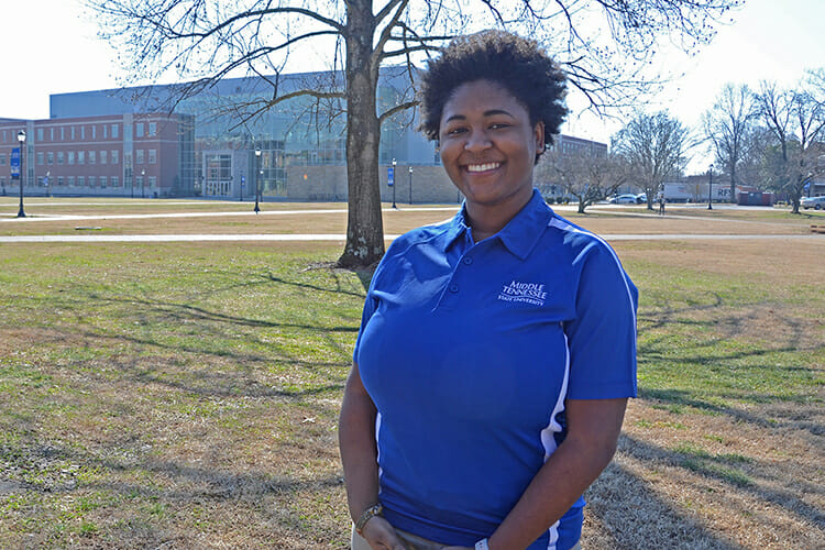 MTSU senior Destanie Banks of Memphis is a first-year member of the latest group of Student Ambassadors. The deadline to apply for the 2018-19 ambassador class is March 16. (MTSU photo by Jayla Jackson)