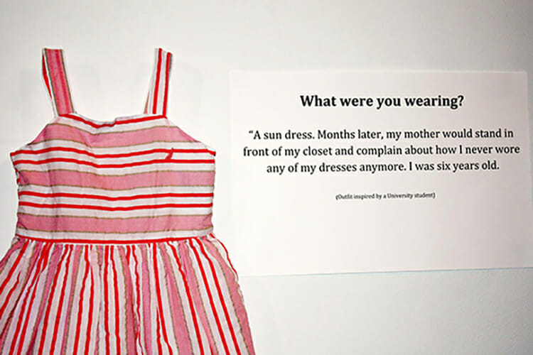 This photo from a “What Were You Wearing” exhibit created at the University of Arkansas depicts a sexual assault survivor’s story with the clothing she wore. The exhibit comes to MTSU April 2-6 for Sexual Assault Awareness Month.