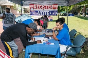 MTSU students register to vote outside Student Union Building.