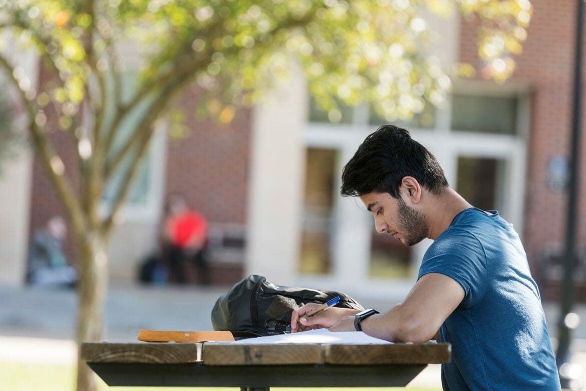 MTSU student studying on campus. (Photo: J. Intintoli)