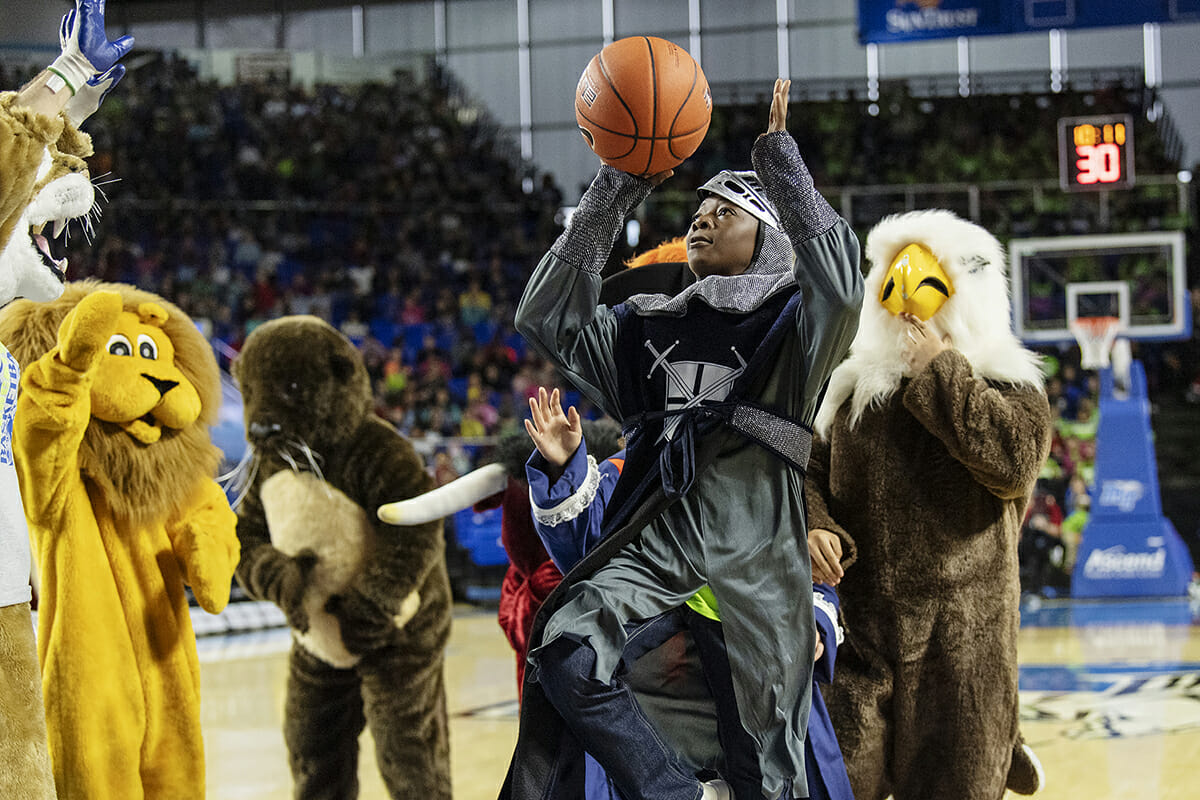 Murfreesboro City Schools’ mascots play a pick-up game during halftime.