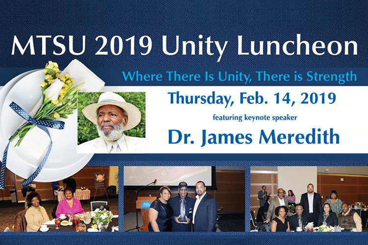 2019 Unity Luncheon web promo with photo of guest speaker Dr. James Meredith