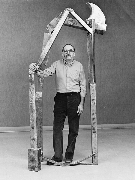 MTSU art professor James S. Gibson poses with one of his sculptures, “Bird Icon,” in this November 1983 photo. The piece, made of welded corten steel, measures 8.5 feet tall, 3 feet wide and 2 feet deep. Gibson, who taught at MTSU from 1970 to 1999, was named a professor emeritus in 2000. A new retrospective exhibit of his work, “James Gibson: A Life in Sculpture,” will open Monday, March 14, in the university’s Todd Art Gallery and run through Saturday, April 2. A free public opening reception is set for 2 p.m. Saturday, March 19, followed at 3 p.m. by a special discussion with the Gibson family on the artist’s work and achievements. Half the sale proceeds from each piece of Gibson’s artwork purchased during the exhibit and reception will benefit MTSU art students through the James S. Gibson Scholarship, established by his family after his 2018 death. (Photo courtesy of MTSU College of Liberal Arts)