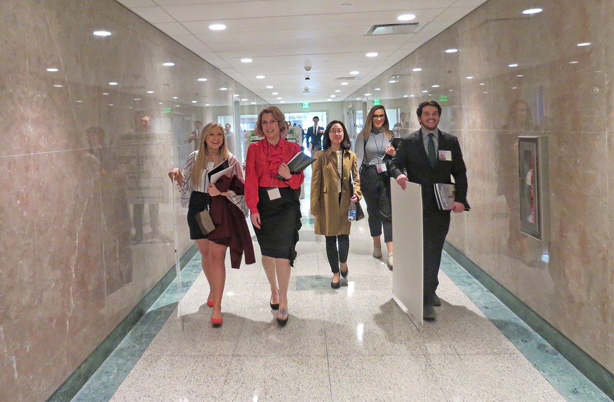 MTSU undergraduate researchers walk down the tunnel at state Capitol. 