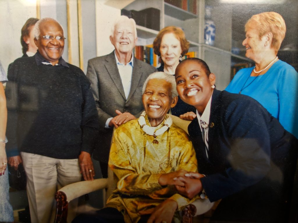 MTSU Criminal Justice professor Lynda Williams pictured with the late Nelson Mandela and former U.S. President Jimmy Carter and former First Lady Rosalynn Carter. Image provided.