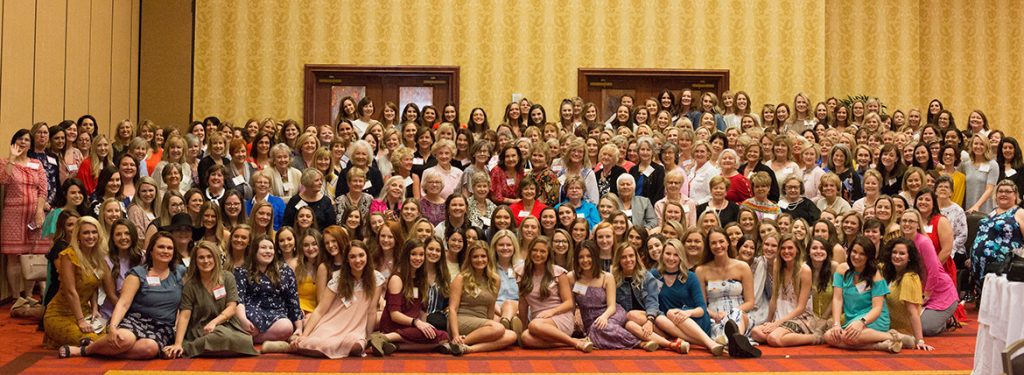 A large group of alumnae and current members of the Zeta Theta Chapter of Chi Omega National Sorority pose for a photo during their 50th anniversary celebration held April 6 at the Embassy Suites in Murfreesboro. (Submitted photo)