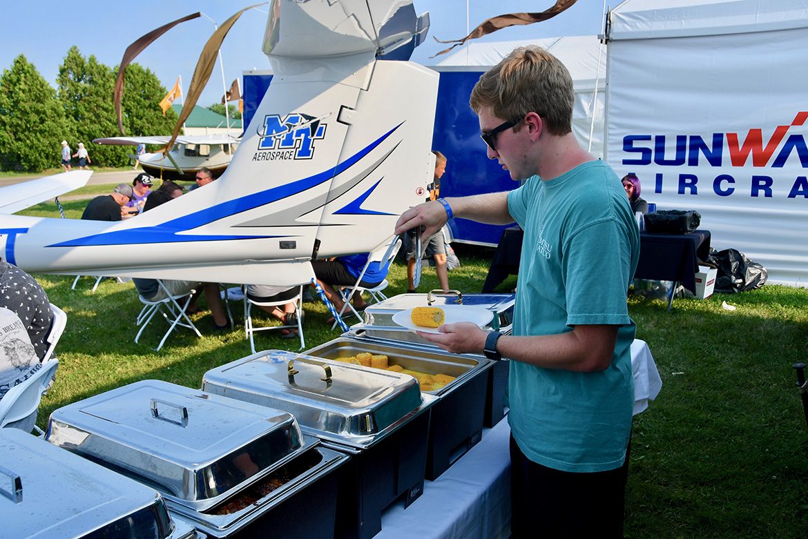 About 50 alumni from MTSU’s Aerospace Department attended a special event Wednesday night on the grounds of EAA AirVenture, the largest air show of its kind in the world. (MTSU photo by Andrew Oppmann)