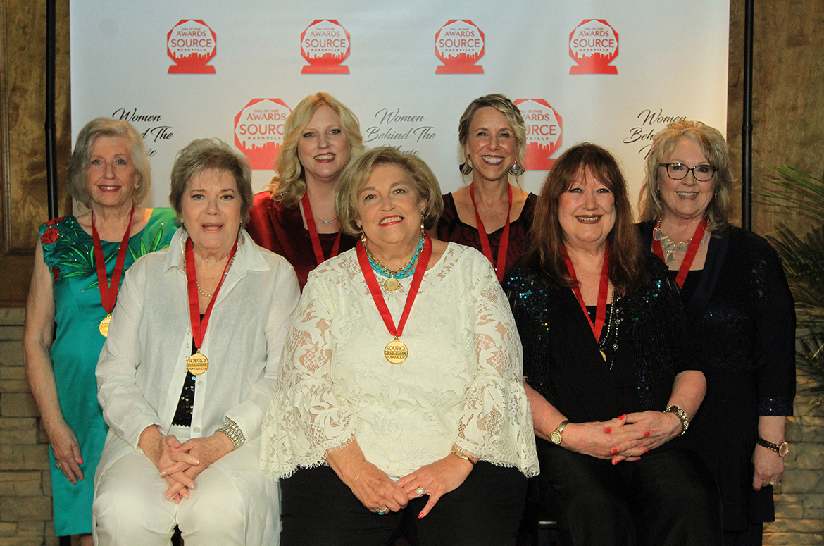 Pictured are, front row, from left,, Gayle Hill, Judi Turner and Trisha Walker-Cunningham. Back row, from left: Grace Reinbold, Beverly Keel, Erika Wollam-Nichols, Sarah Brosmer at the 2019 Source Hall of Fame Awards in Nashville, Tenn. (Photo courtesy of Bev Moser)