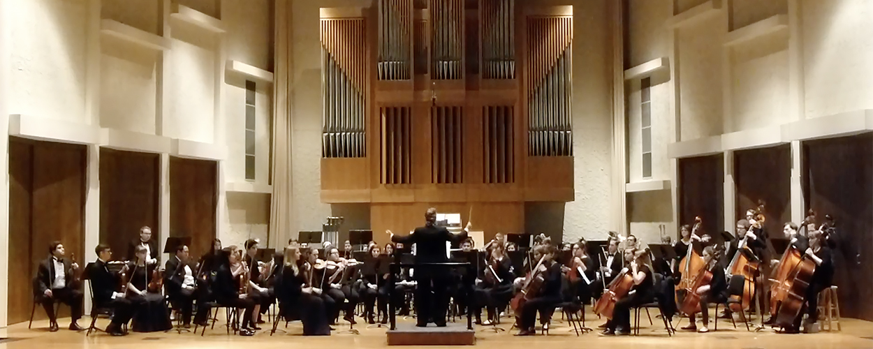 The MTSU Symphony Orchestra, conducted by professor Carol Nies at center, performs in Hinton Hall inside the university's Wright Music Building in this 2017 file photo. (MTSU file photo)