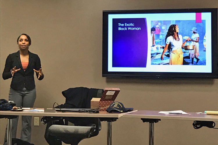 MTSU alumna Nailah Herbert, a December 2019 graduate in sociology, delivers a presentation on her master’s degree thesis at the Tennessee Conference for Graduate Schools’ February 2020 spring meeting in Nashville, Tenn. (Photo submitted)