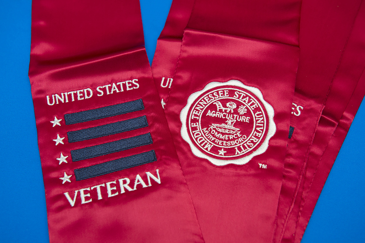 MTSU graduating veterans receive a red stole, honoring their military service and academic commitment. (MTSU file photo by Andy Heidt)