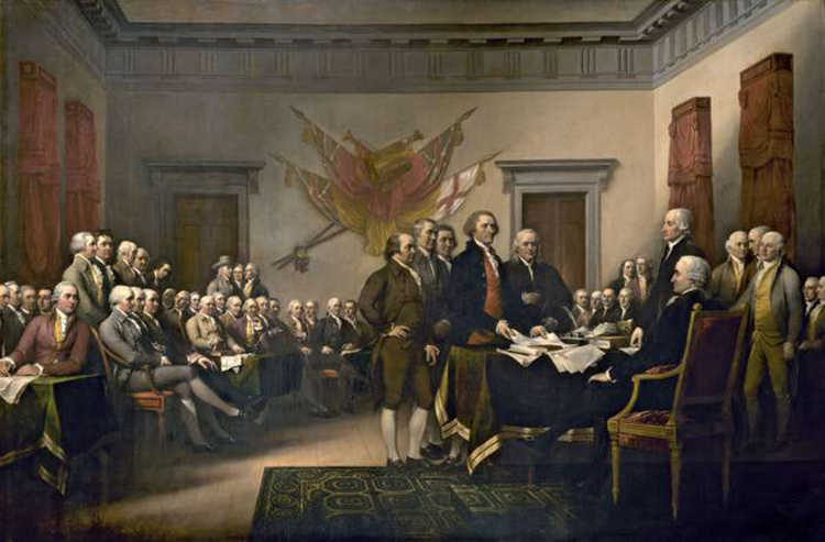 Declaration of Independence, oil on canvas by John Trumbull, 1818; in the U.S. Capitol Rotunda, Washington, D.C. (Courtesy of Encyclopedia Britannica)