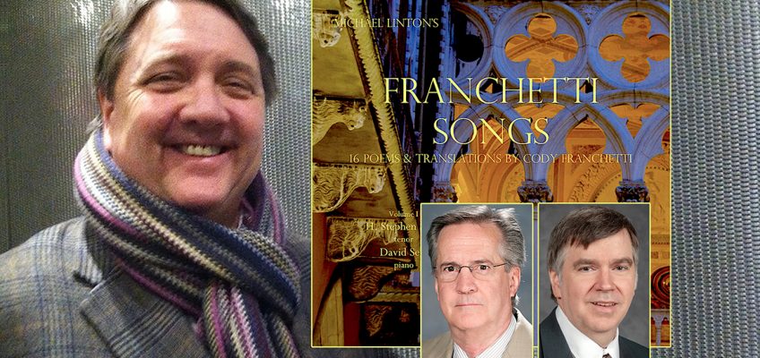 MTSU School of Music professor Michael Linton, left, is shown with the cover of his two-volume CD, “Franchetti Songs,” which features the performances of colleagues H. Stephen Smith, center, and David See and was recorded by Department of Recording Industry professor Michael Fielding.