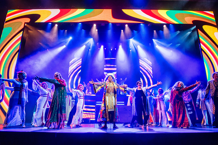 Media arts students from Middle Tennessee State University designed and operated the multiple LED video displays for MTSU Theatre’s production of “Joseph and the Amazing Technicolor Dreamcoat” shown here on April 4, 2018. (MTSU file photo by Eric Sutton)