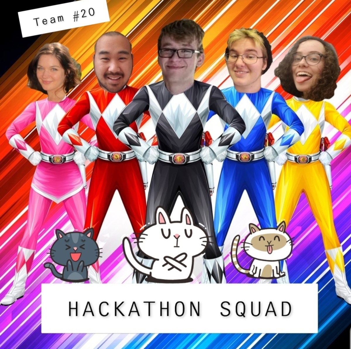 Team #20 received the Hacker’s Choice Award, selected by participants and visitors. In addition to their super heroes graphic, members Marie McCord, left, Alex Silavong, Gage Richardson, Biz Duff and Erica Truxton also had a creative entry — “Are You Kitten Me: a Purr-ference Quiz” — during the 36-hour HackMT event, held virtually Jan. 29-31 because of the COVID-19 pandemic.(Submitted graphic by Alex Silavong)