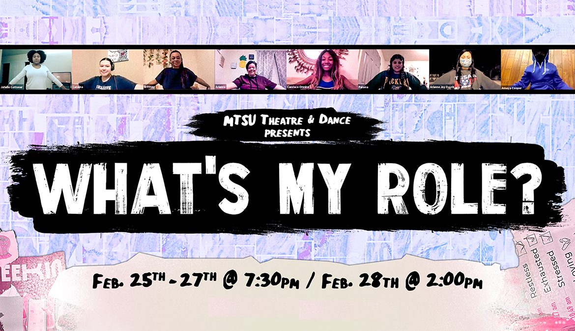 promo for MTSU Theatre production of “What’s My Role?”, a virtual series of student-created interactive performances set Feb. 25-28.