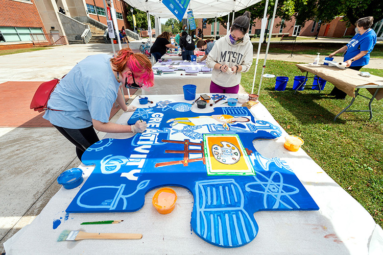The Colleges of Basic and Applied Sciences and Liberal Arts at Middle Tennessee State University hosted a mural painting event Sept. 22, 2020, on campus. Information for events like these can now be found on the university’s new Campus Life webpage. (MTSU file photo by James Cessna)