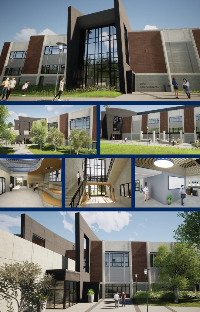 A rendering of the proposed 54,000-square-foot, $40.1 million School of Concrete and Construction Management Building.