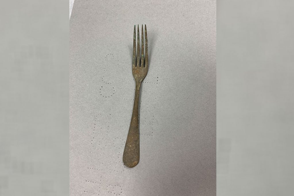A fork from the original campus dining hall. (Photo: Nicole Alexander)