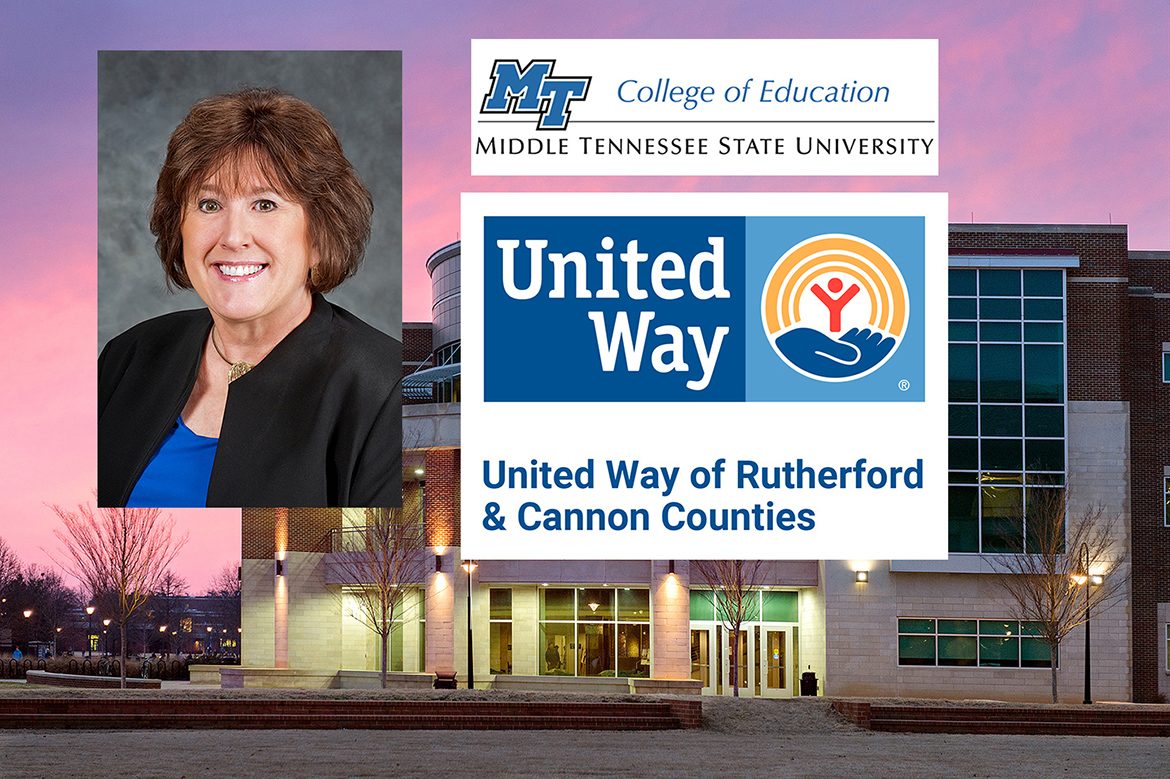 The United Way of Rutherford and Cannon Counties announced Lana Seivers, Middle Tennessee State University dean emerita of the College of Education, as the winner of the Linda Gilbert Advocate of the Year award, which she will be presented at the Aug. 30 Community Celebration at the Embassy Suites in Murfreesboro. (MTSU graphic illustration by Stephanie Barrette)