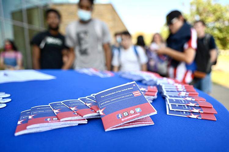 Copies of the U.S. Constitution provided by the American Democracy Project at MTSU were available to students who read sections of the founding American document Sept. 14-16 in celebration of Constitution Week on campus. (MTSU photo by J. Intintoli).