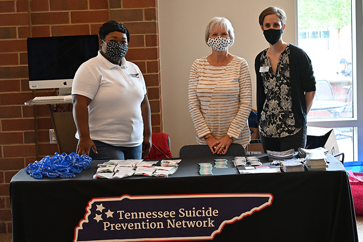 The Tennessee Suicide Prevention Network was among the organizations participating in the Mental Wellness and Suicide Prevention Fair held Wednesday, Sept. 22, in the Student Union atrium. Information and resources were available for suicide prevention, stress relief, and coping strategies, with activities including rock painting, Mental Health Jeopardy, make-your-own stress ball, meditation booth and more. (MTSU photo by Leah Chollman)
