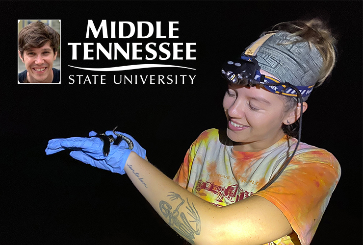 Emily Nolan, a recent Tennessee State University graduate, researches and samples snake microbiomes as part of a project with Middle Tennessee State University assistant biology professor Donny Walker in the summer of 2018 in West Tennessee. (Photo courtesy of Donny Walker)
