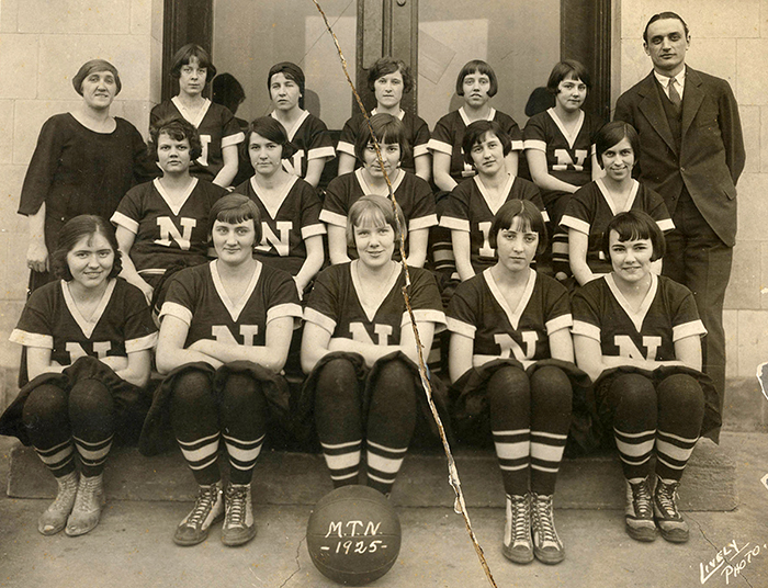 This 1925 photo shows the first women's basketball team at Middle Tennessee Normal School, which later became Middle Tennessee State University. (Photo from James E. Walker Library collection)