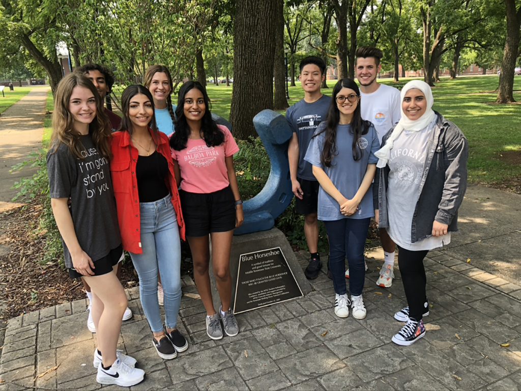 MTSU students in the Medical School Early Acceptance Program take a break during their summer bridge week at MTSU to visit the Blue Horseshoe in Walnut Grove. Nineteen students are in the program, which includes their first three years at MTSU and final four years at Meharry Medical College’s School of Medicine. (Submitted photo)