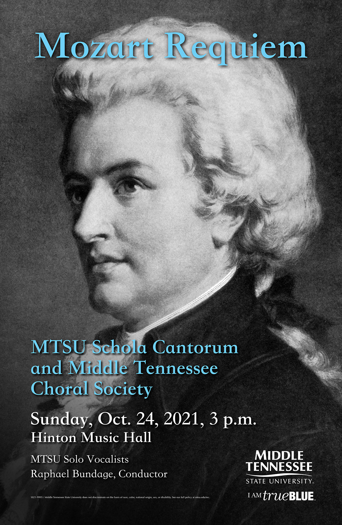 poster for Sunday, Oct. 24, performance of Mozart’s “Requeim” by the MTSU Schola Cantorum and Middle Tennessee Choral Society at MTSU’s Wright Music Building