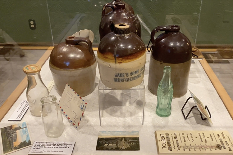 Artifacts from the Rutherford County dairy industry adorn this display case in the Rutherford County Historic Courthouse Museum. (Photo provided)