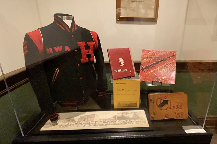 A display case in the Rutherford County Historic Courthouse Museum contains artifacts from the area's educational history. (Photo provided)