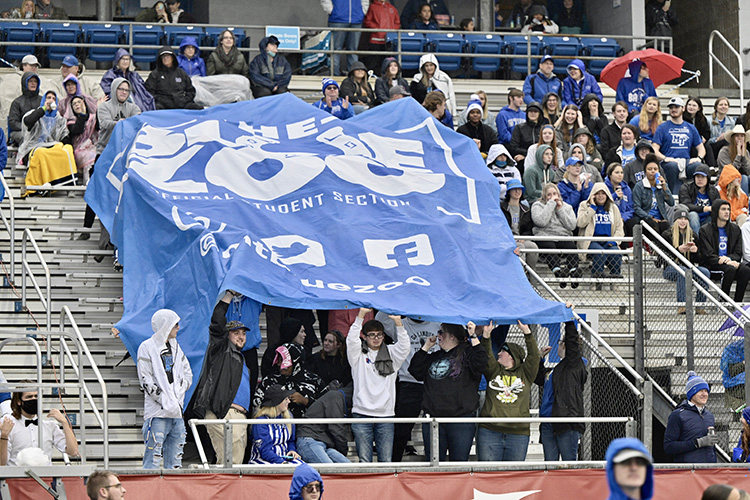MTSU students cheer on the Blue Raiders in Floyd Stadium on in October 2021. MTSU’s Blue Raider host rival Western Kentucky at 2:30 p.m. Saturday, Oct. 15, in this year’s Homecoming Game.(MTSU file photo by Creative Marketing Solutions)