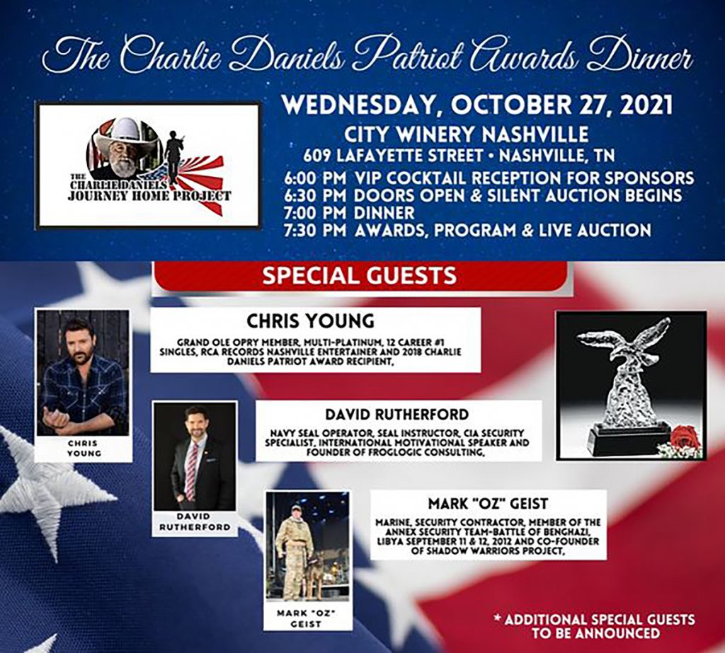 2021 Patriot Award flyer for The Charlie Daniels Journey Home Project