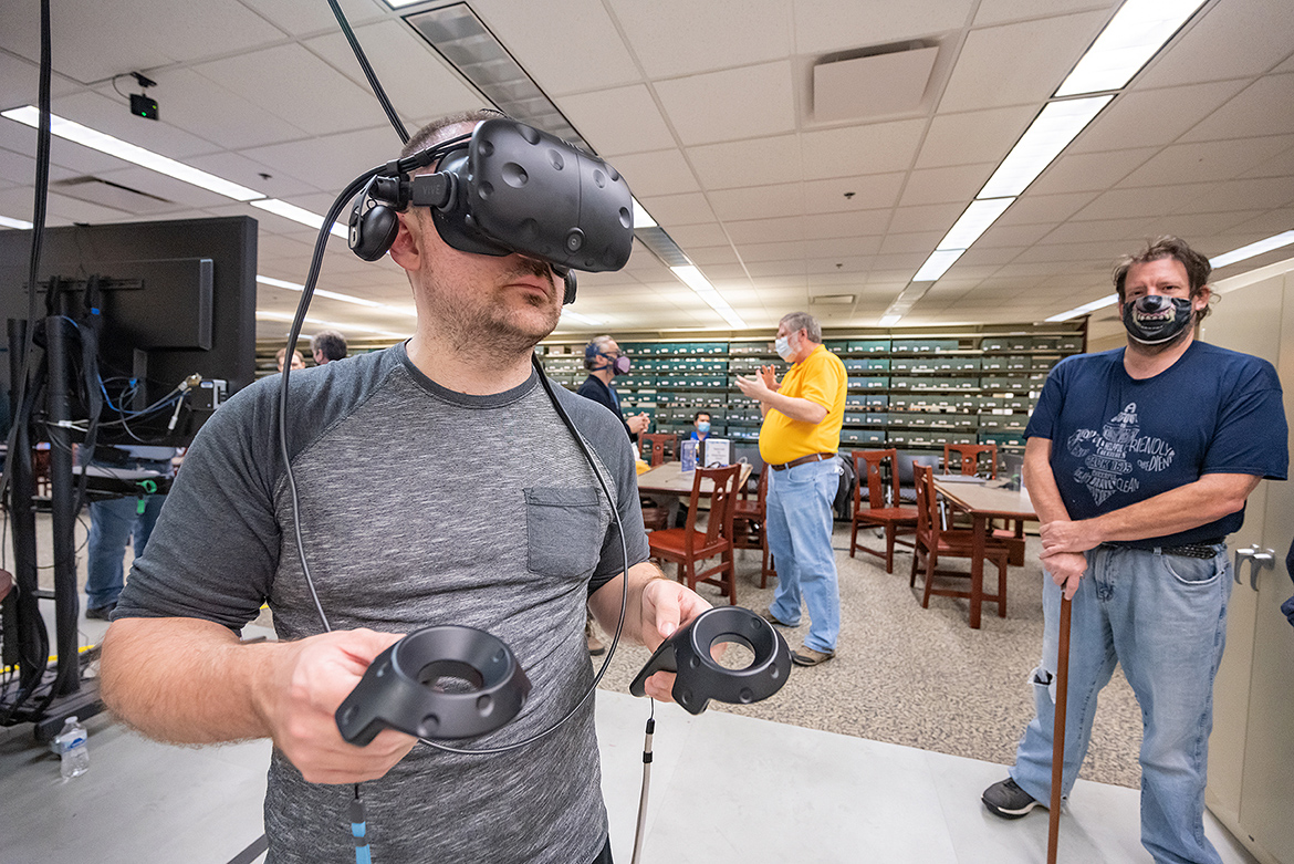 Virtual reality equipment was available to try during the Nov. 17 VR Night held in the Makerspace to introduce students to the tools, technology and resources available in the James E. Walker Library. (MTSU photo by Cat Curtis Murphy)