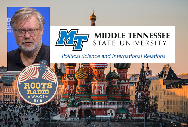 The second of the "MTSU On the Record" two-part interview with Dr. Andrei Korobkov, top left, a professor of political science and international relations, will air from 9:30 to 10 p.m. Tuesday, Dec. 21, and from 6 to 6:30 a.m. Sunday, Dec. 26, on WMOT-FM Roots Radio 89.5 and www.wmot.org. In part two, Korobkov assesses the imposition in 2020 of limits on migrants flowing throughout the post-Soviet states, especially Russia. (Russian skyline photo by pexels.com; MTSU photo of Korobkov)