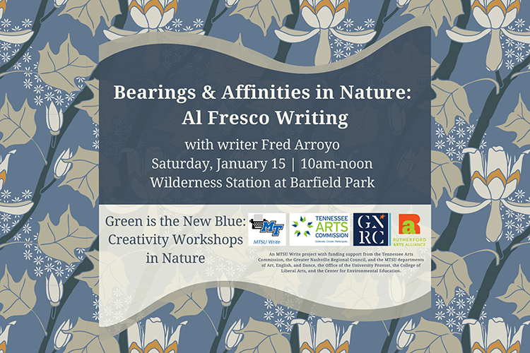 Promotional graphic for the Jan. 15, 2022, “Green is the New Blue” arts workshop in Murfreesboro.