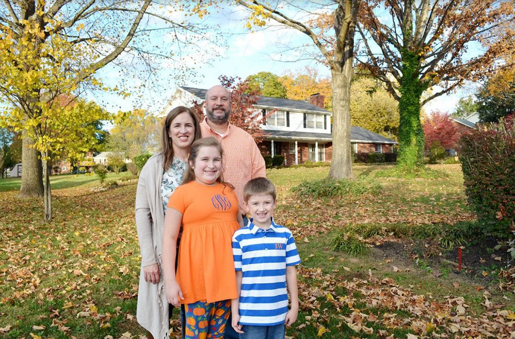 The Whitehead family — Brandon, top right, Michelle, daughter Ella, 10, and son, Walker, 8, stand in front of their Hermitage, Tenn., home. Brandon Whitehead, an MTSU graduate student, is three courses away from earning a master’s in Professional Studies, with a concentration in Strategic Leadership. (Submitted photo)