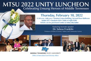 MTSU announces 2022 Unity Luncheon honorees; Feb. 3 deadline for tickets