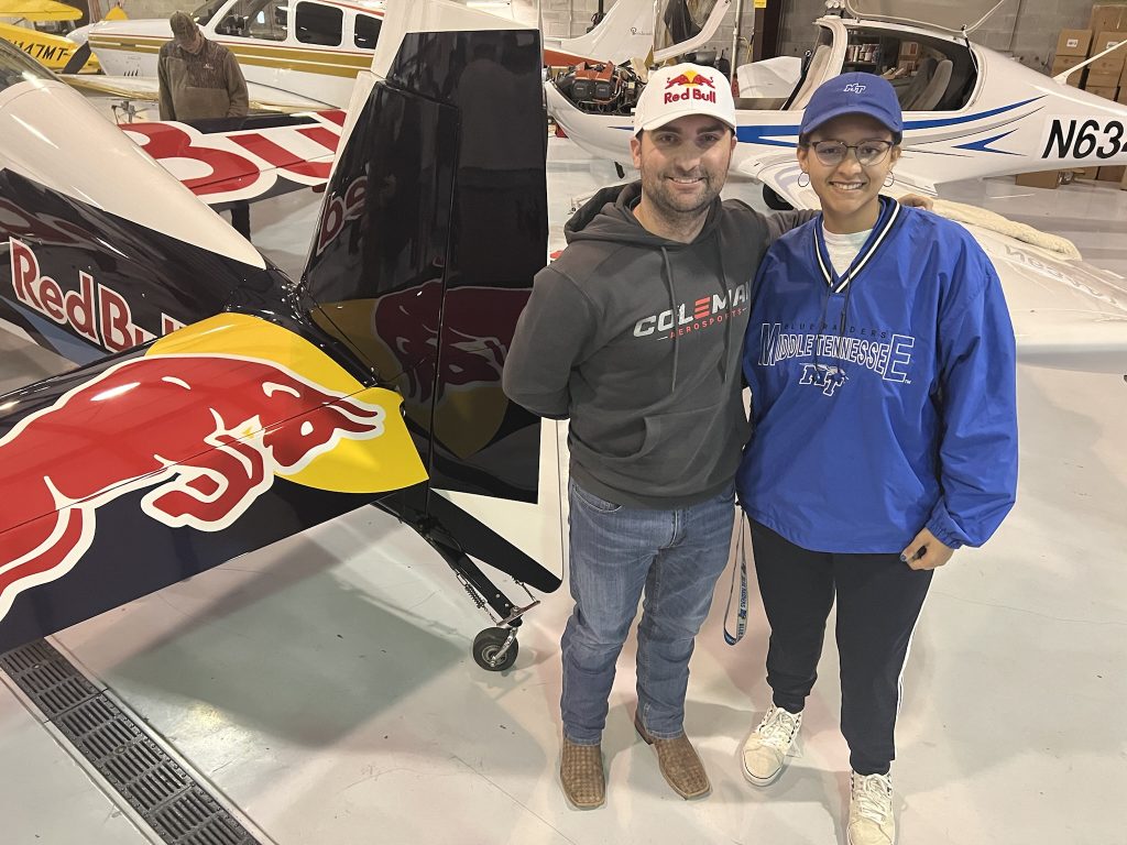 Author Lily Manyara and Aerobatics pilot and Red Bull Athlete Kevin Coleman.