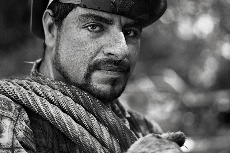 Raul Mora Avalos, a hook tender on a high-lead logging operation, pauses during his work in this image by Oregon photographer David Paul Bayles. Avalos' photo is included in a new exhibit featuring Bayles' work, "Still, Trees," underway through Thursday, March 17, at MTSU's Baldwin Photographic Gallery, Room 269 of the university's Bragg Media and Entertainment Building, 1735 Blue Raider Drive. (photo by David Paul Bayles)