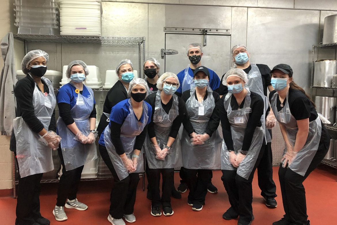 Middle Tennessee State University School of Nursing students who volunteered to prepare and serve food in the spring 2021 semester pose in the kitchen of the Nashville Rescue Mission. (Photo provided)