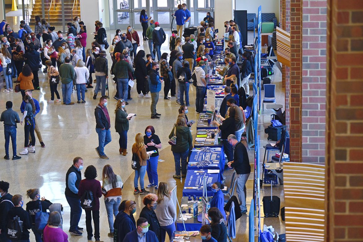 Dozens of prospective MTSU students attend the True Blue Preview in the Student Union in November 2021. MTSU opens its doors again Saturday, Feb. 12, for the first of two campus visit days, with the second one Saturday, March 26. (MTSU file photo by Cat Curtis Murphy)
