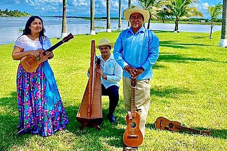 Musician, luthier and community organizer Julio Corro, right, head of the musical group Grupo Estanzuela, a family group from Veracruz, Mexico, is shown with his fellow musicians and children, Aroma del Carmen Corro Rodríguez, left, and José Mariano Corro Rodríguez. The trio will perform beginning at 7:30 p.m. MTSU’s Business and Aerospace Building at 1642 MTSU Blvd. as part of an evening sponsored by the Center for Popular Music at MTSU of performances and workshops in the music and dance tradition known as son jarochon.