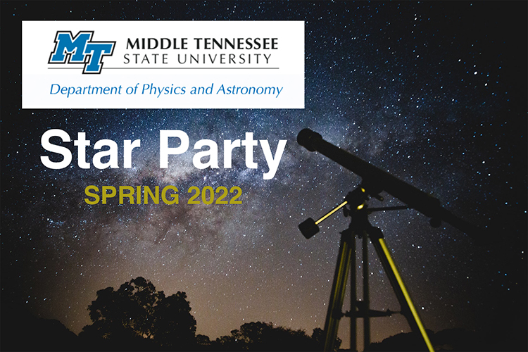 MTSU Physics and Astronomy professor Chuck Higgins continues the department’s spring Star Party series at 6:30 p.m. Friday, March 4. Higgins will bring the topic, “Winter Sky/Messier Top 10,” to the audience in Room 102 of Wiser-Patten Science Hall. (Background telescope photo by Lucas Pezeta for Pexels)